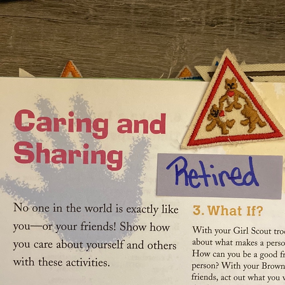 Caring and Sharing Red Border Try It Girl Scouts Badge Retired 1980-2000